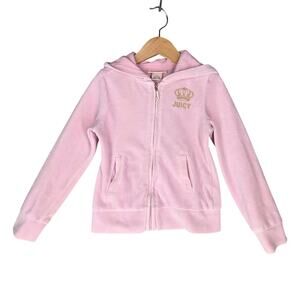 JUICY COUTURE LOS ANGELES GIRL'S PINK VELOUR ZIP-UP HOODIE GOLD CROWN SIZE 5